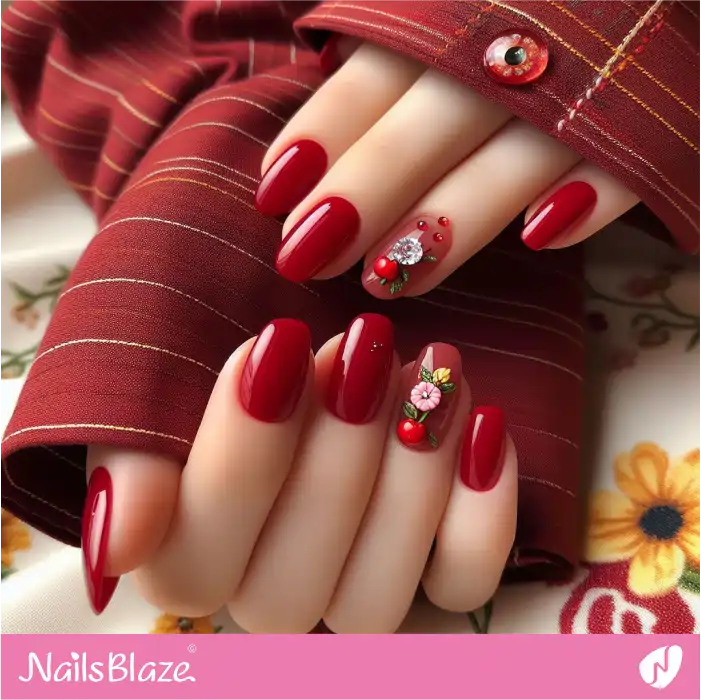 3D Design Cherry Red Nails | Spring Nails - NB3955